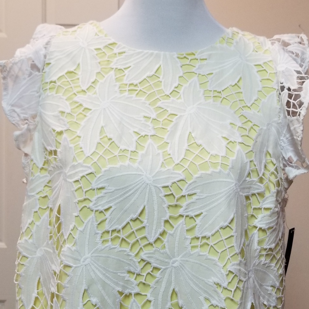 🆕️⬇️Tahari ASL White & Yellow Novelty Ruffle Sleeve Floral Dress - Picture 3 of 8